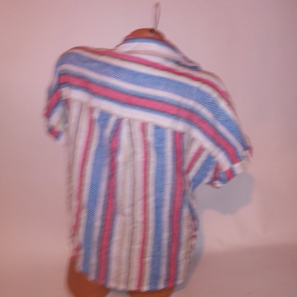 Caffe Marrakesh Set Medium Tie Front Top Capri Pink Blue White Linen Ble…‎ - Picture 9 of 12